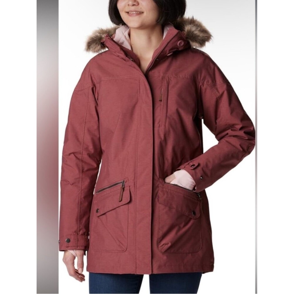 Columbia Carson Pass Burgundy Red Faux Fur Trim Hood Jacket *Shell Only* Size XS